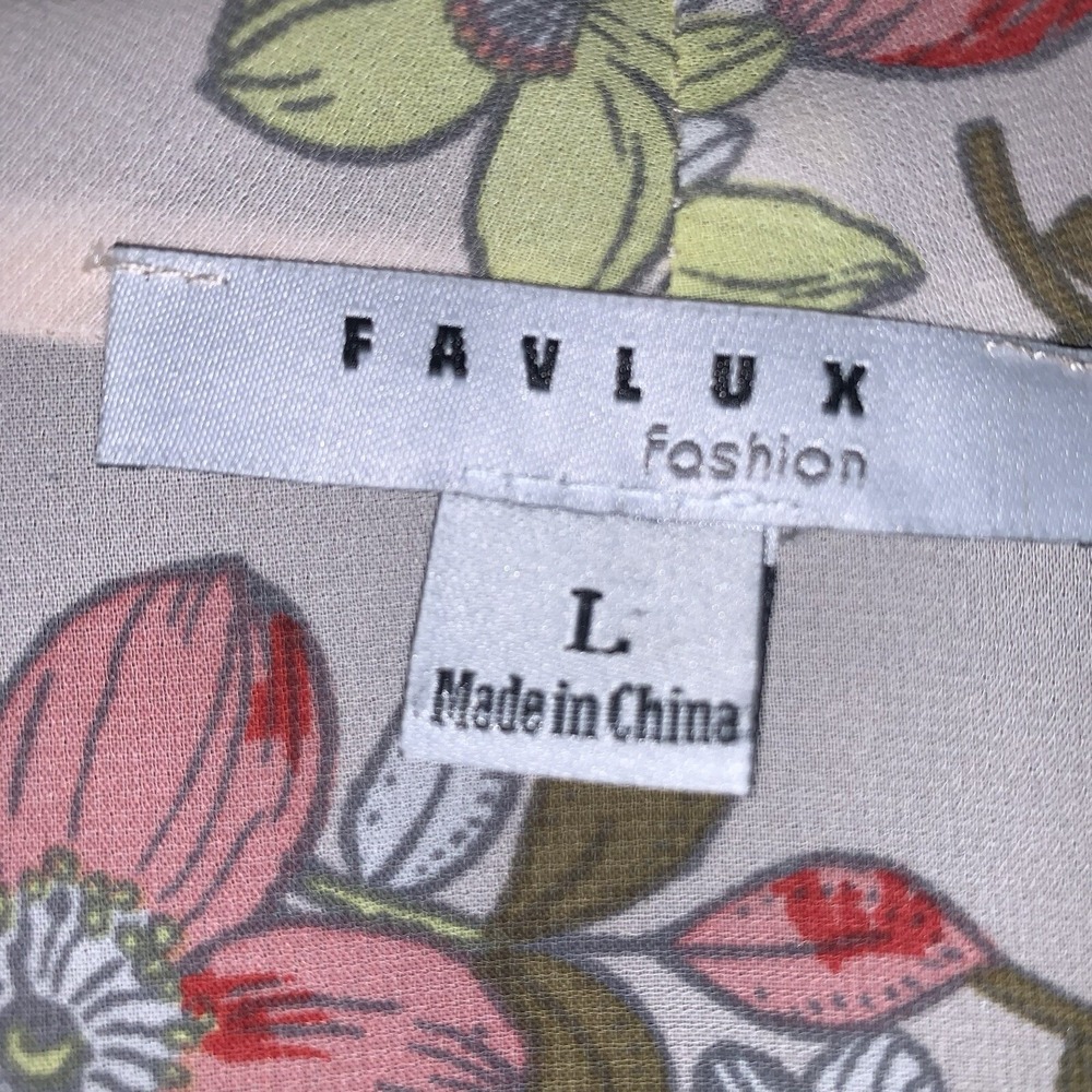 Favlux Fashion Dress V Neck Tie Style Wrap Floral Long Sleeve Creamy Peach Sz L - Picture 5 of 6